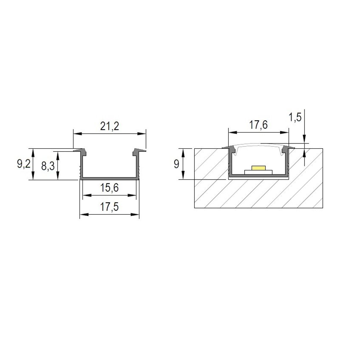 Профиль для LED-ленты, ВРЕЗНОЙ, L = 2м, алюминий, анодир. черный Профиль для LED-ленты, ВРЕЗНОЙ, L = 2м, алюминий, анодир. черный