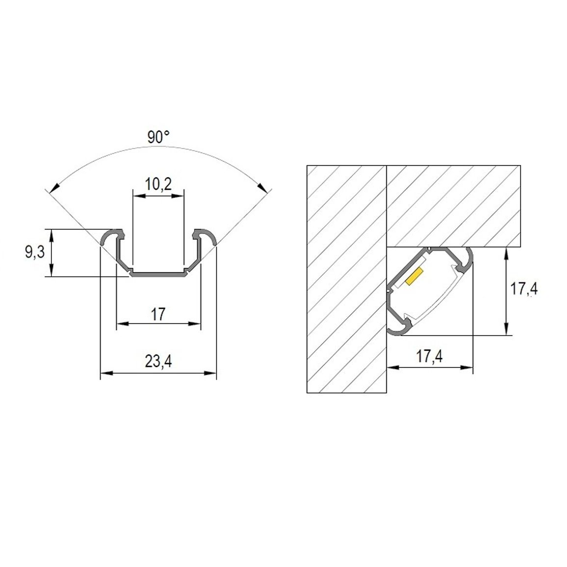 Профиль для LED-ленты, УГЛОВОЙ, L = 2м, алюминий, порошк. белый Профиль для LED-ленты, УГЛОВОЙ, L = 2м, алюминий, порошк. белый