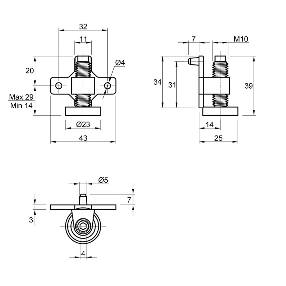 Опора регулируемая M10, H=38, сталь, (PI34) Permo Опора регулируемая M10, H=38, сталь, (PI34) Permo