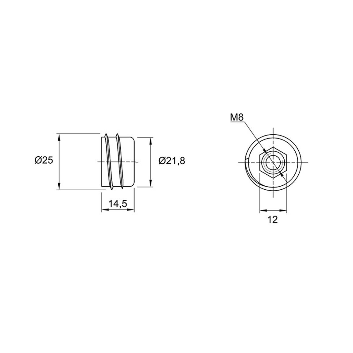 Муфта М8 L=14,5 D=22, угвинчувана, для опор з установкою під кутом, цинк, нерозтискна, Siso