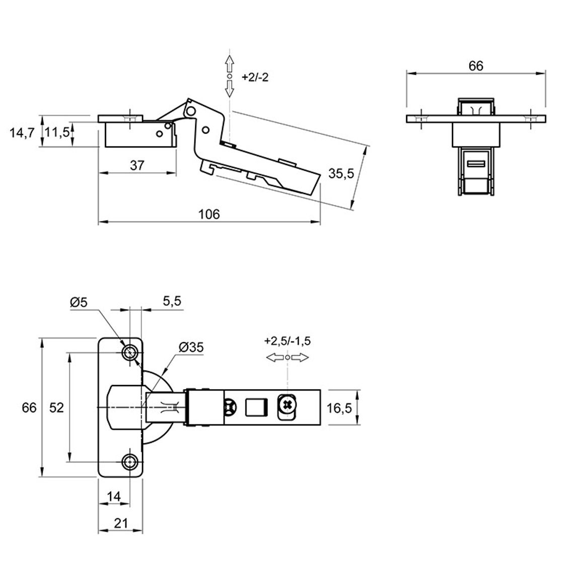Петля Clip-on, 110°, Intermat 9973, внутр., без пруж., никель (9042878) Hettich Петля Clip-on, 110°, Intermat 9973, внутр., без пруж., никель (9042878) Hettich