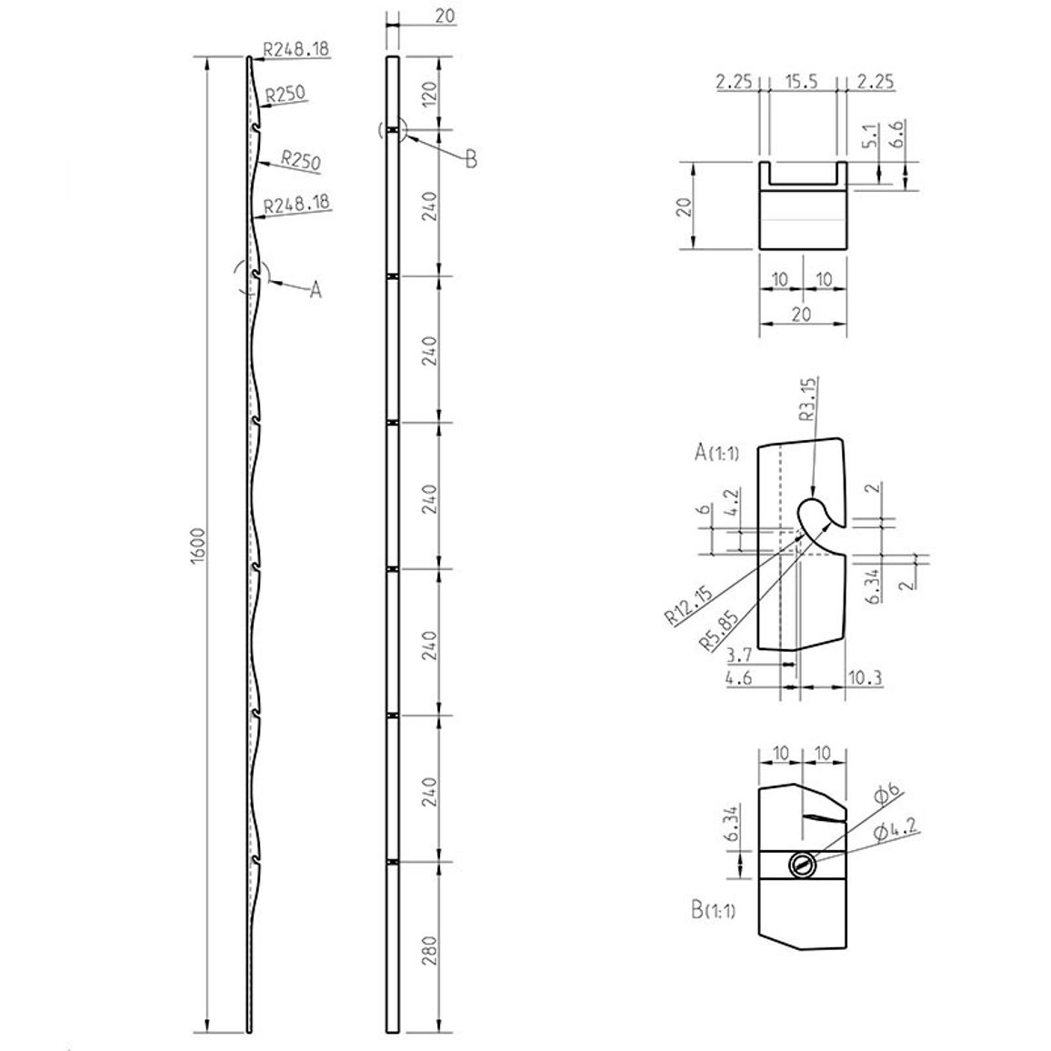 Вертикальная стойка SKYLINE, L 1600мм, хром