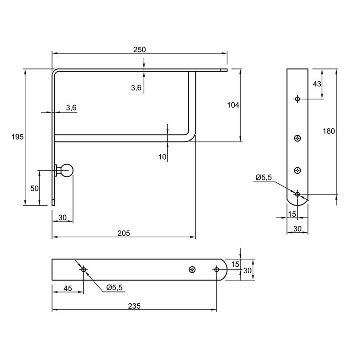 Консоль метал 195x250 прямокутна, max 20кг, хром Консоль метал 195x250 прямокутна, max 20кг, хром
