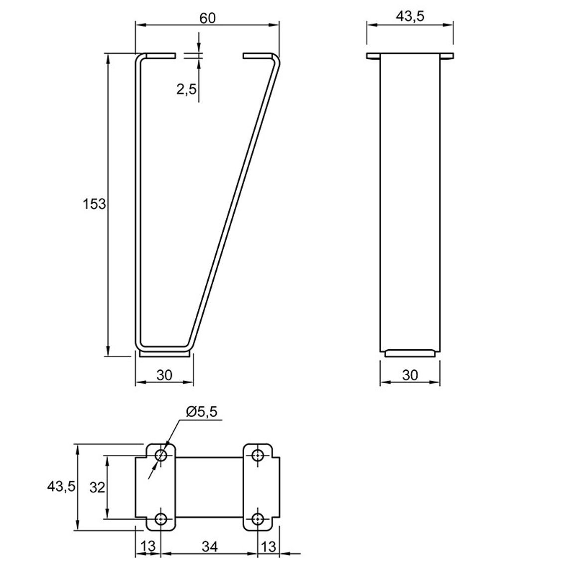 Ножка мебельная, NА 039C00 h=150мм, max 125кг, черный