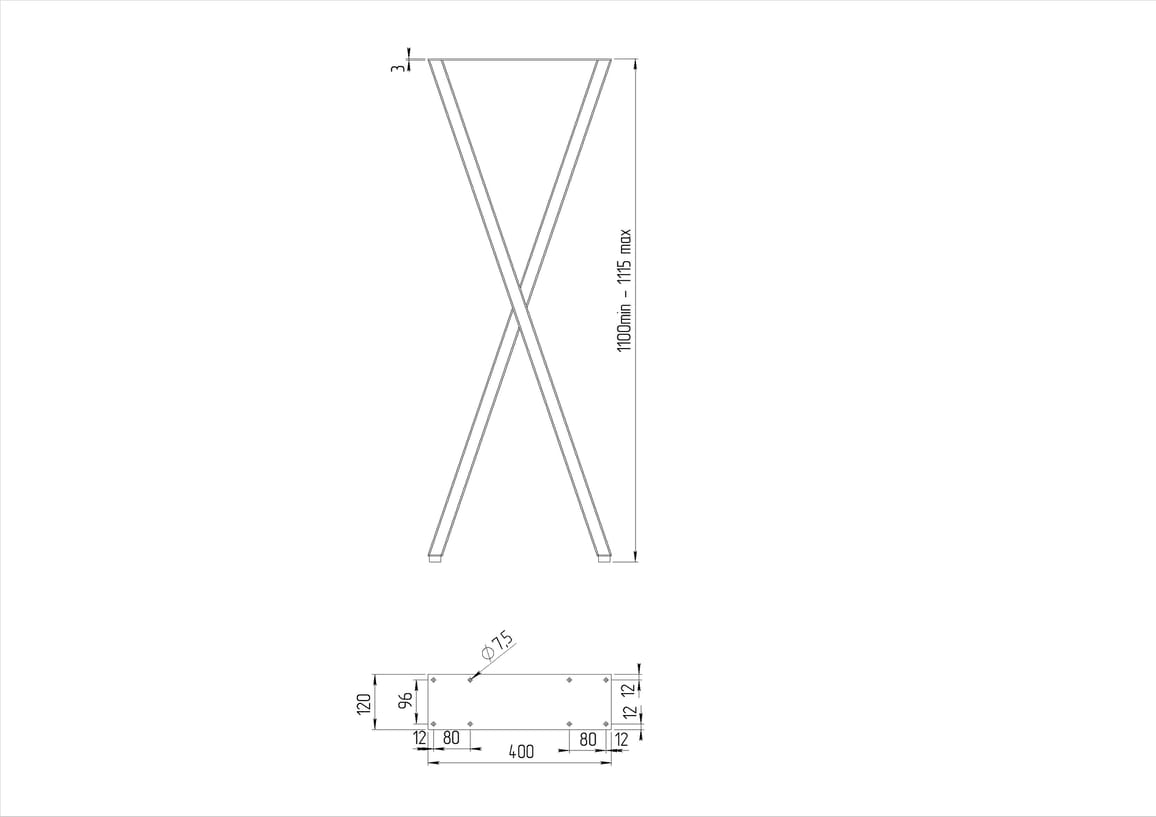 Опора для стола X бар, 400х60мм, h=1100мм, золото Опора для стола X бар, 400х60мм, h=1100мм, золото