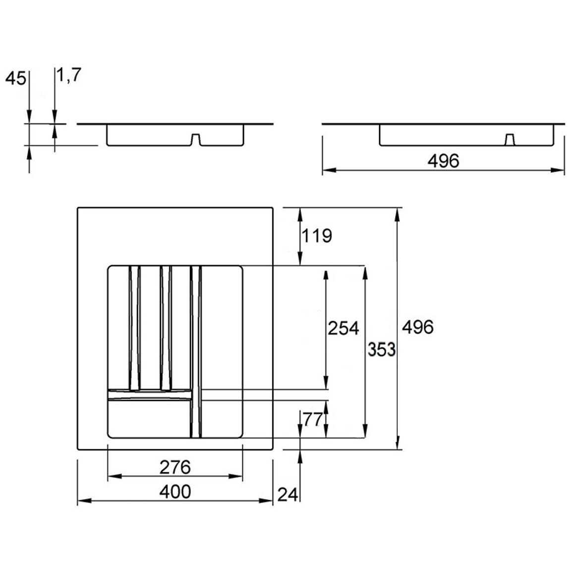 Организация для столовых приборов W=450 L=500 (W=max400/min300)(L=max495/min386), серый матовый