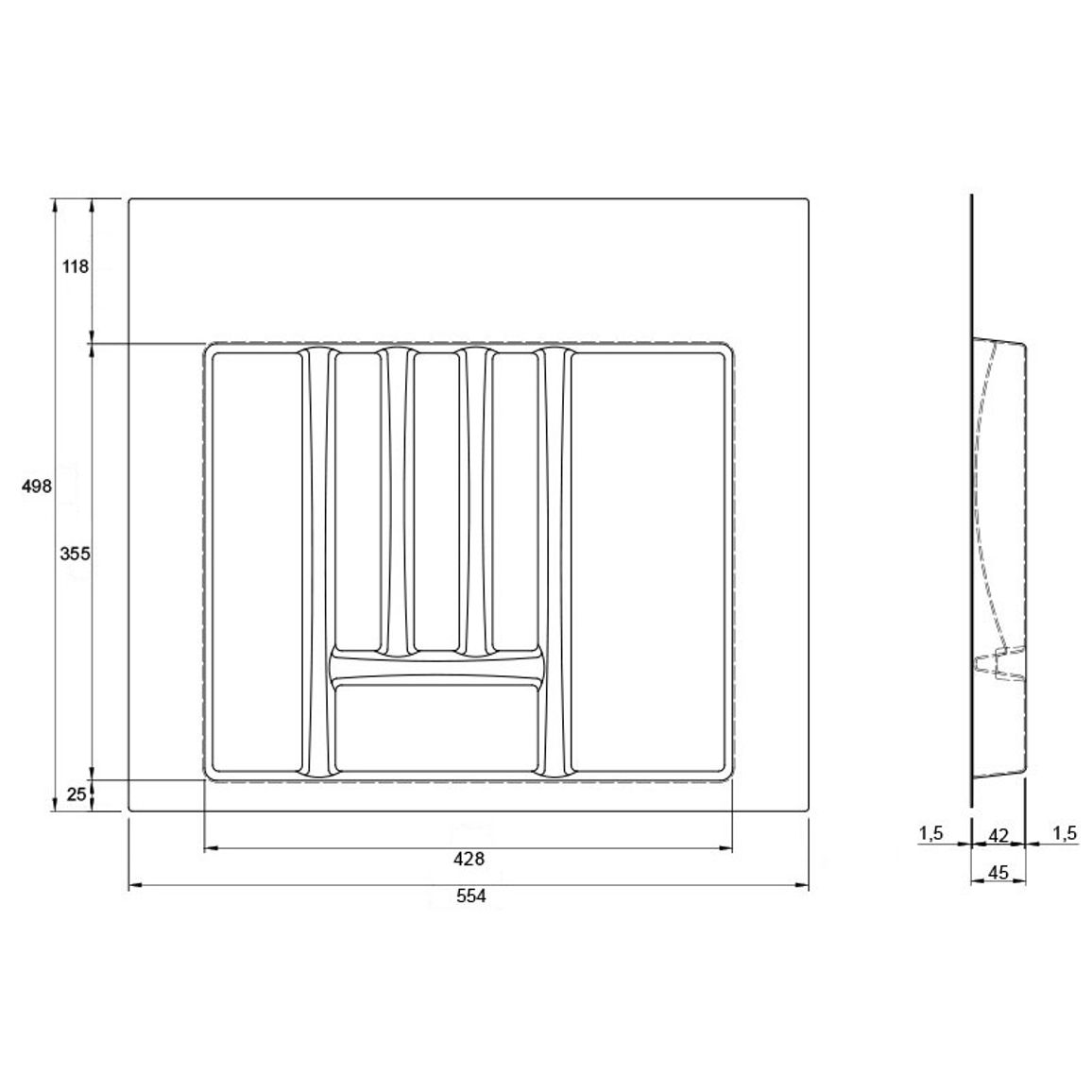 Организация для столовых приборов W=600 L=500 (W=max550/min450)(L=max495/min386), серый матовый Организация для столовых приборов W=600 L=500 (W=max550/min450)(L=max495/min386), серый матовый