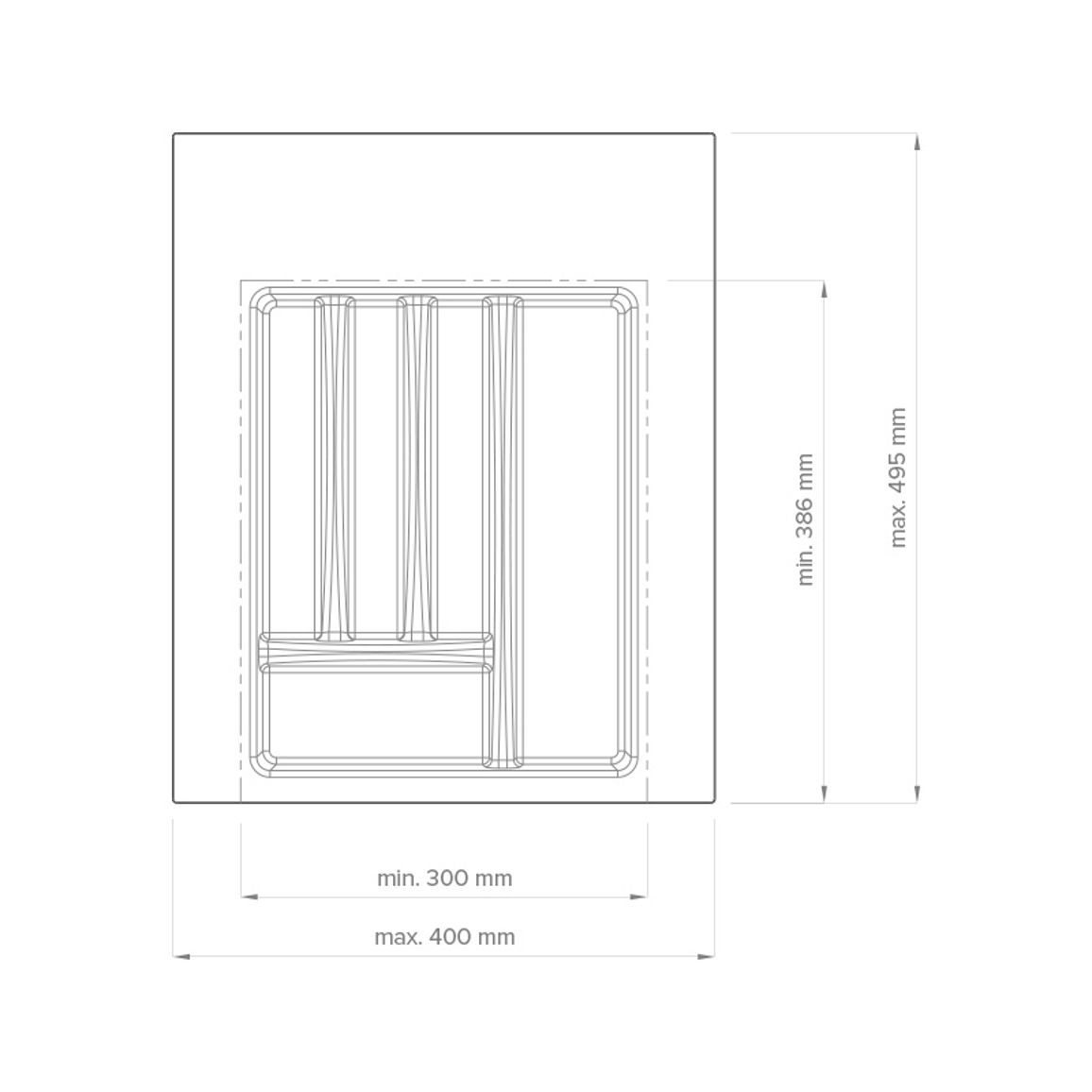 Организация для столовых приборов W=450 L=500 (W=max400/min300)(L=max495/min386), белый матовый Организация для столовых приборов W=450 L=500 (W=max400/min300)(L=max495/min386), белый матовый