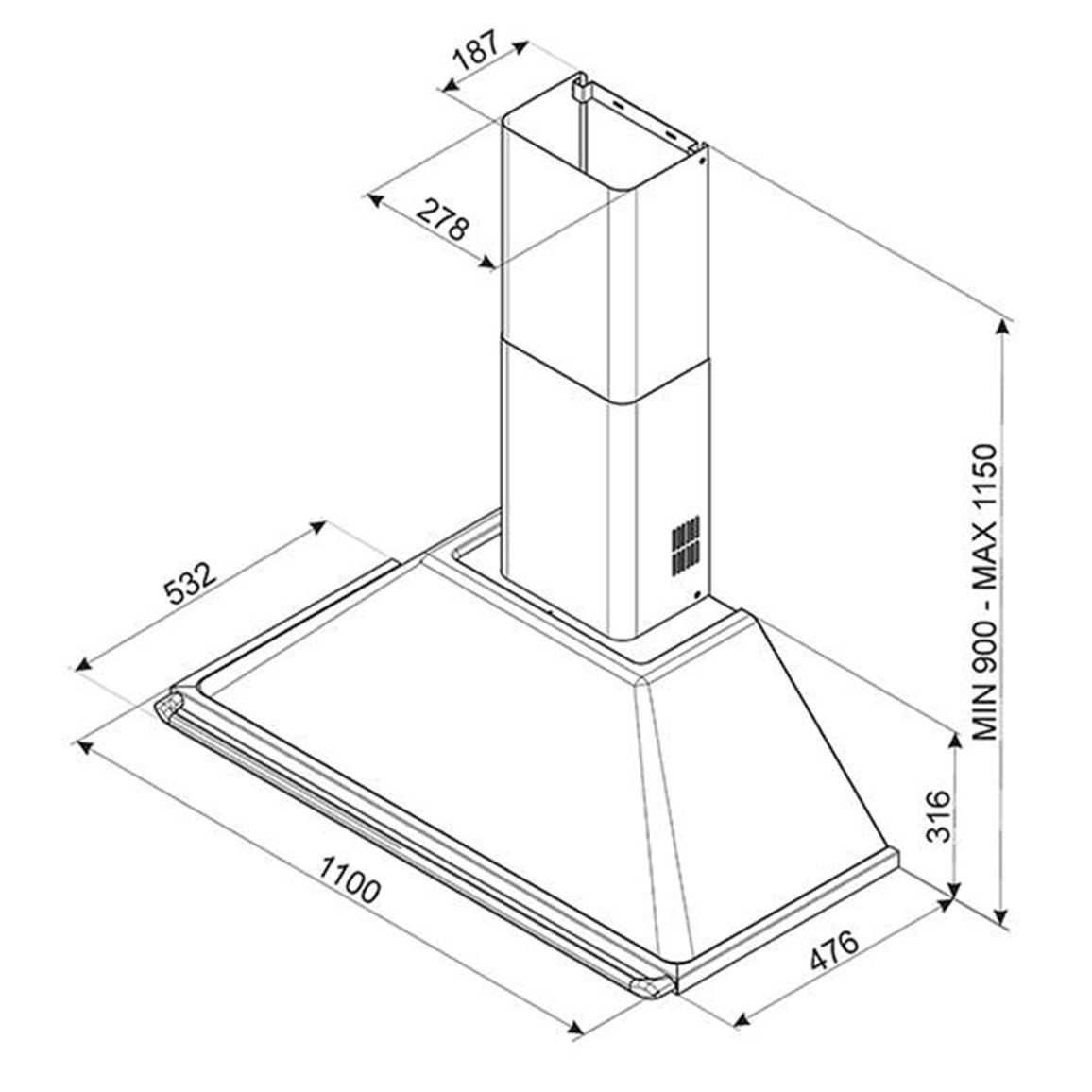 Вытяжка пристенная 110см KT110BLE Smeg