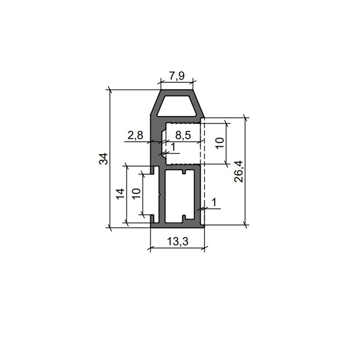 Профиль вертикальный открытый Compact T (Trapeze Черный анод Профиль вертикальный открытый Compact T (Trapeze Черный анод
