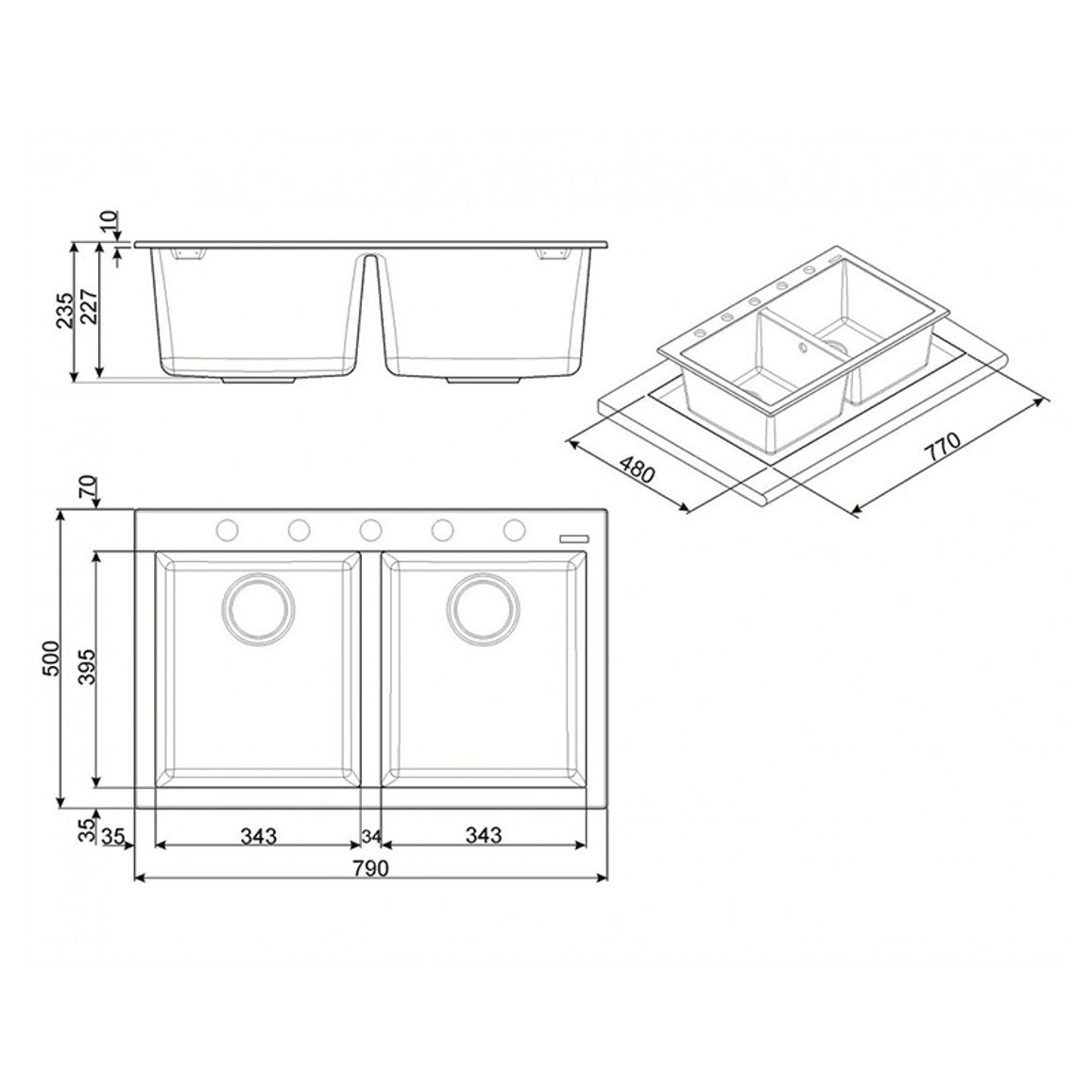Мийка граніт Quadra чорний VZ3434N Smeg