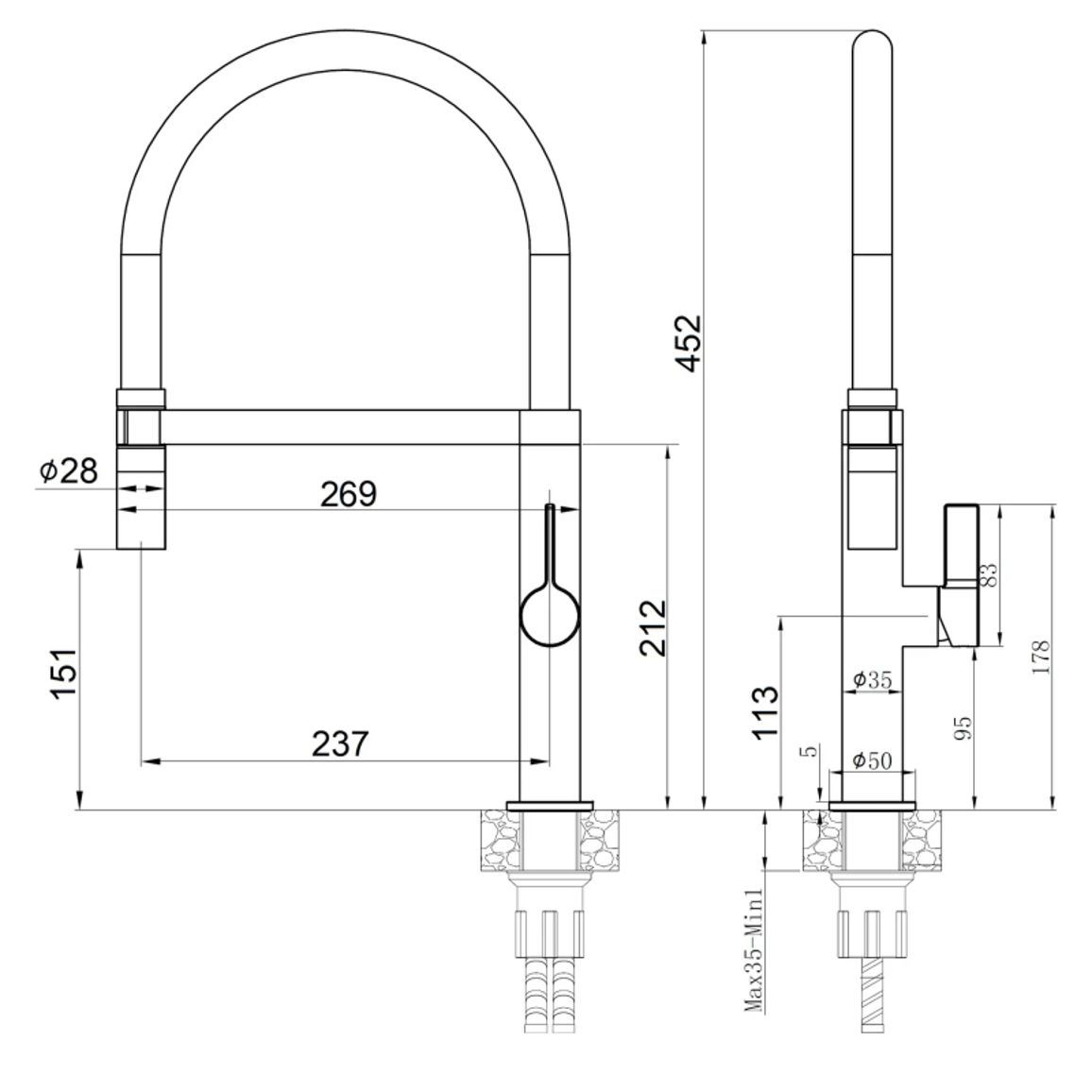 Смеситель (в/ш) графит FKM 68Р Fabiano Смеситель (в/ш) графит FKM 68Р Fabiano