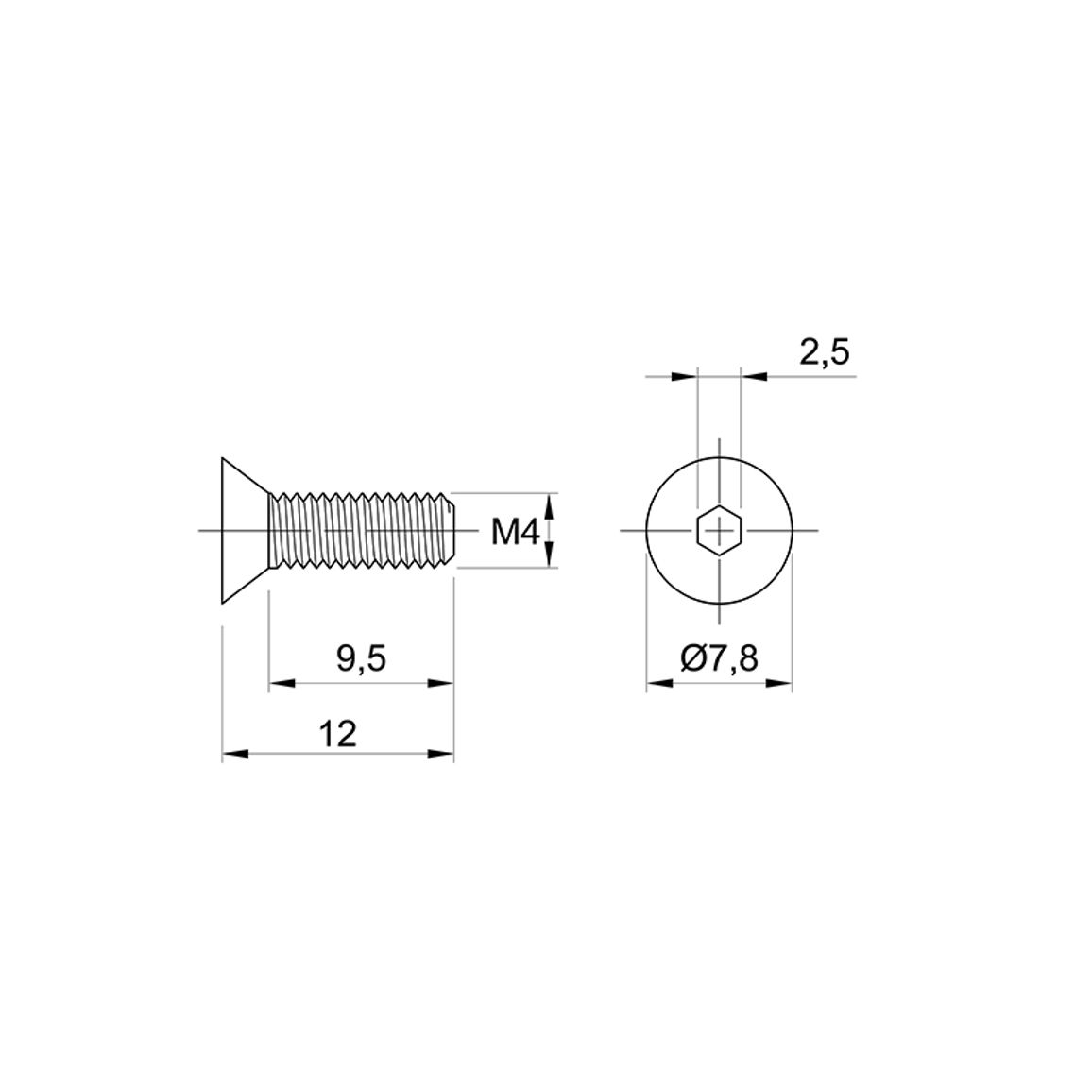 Потаной винт M4 L=12, сталь