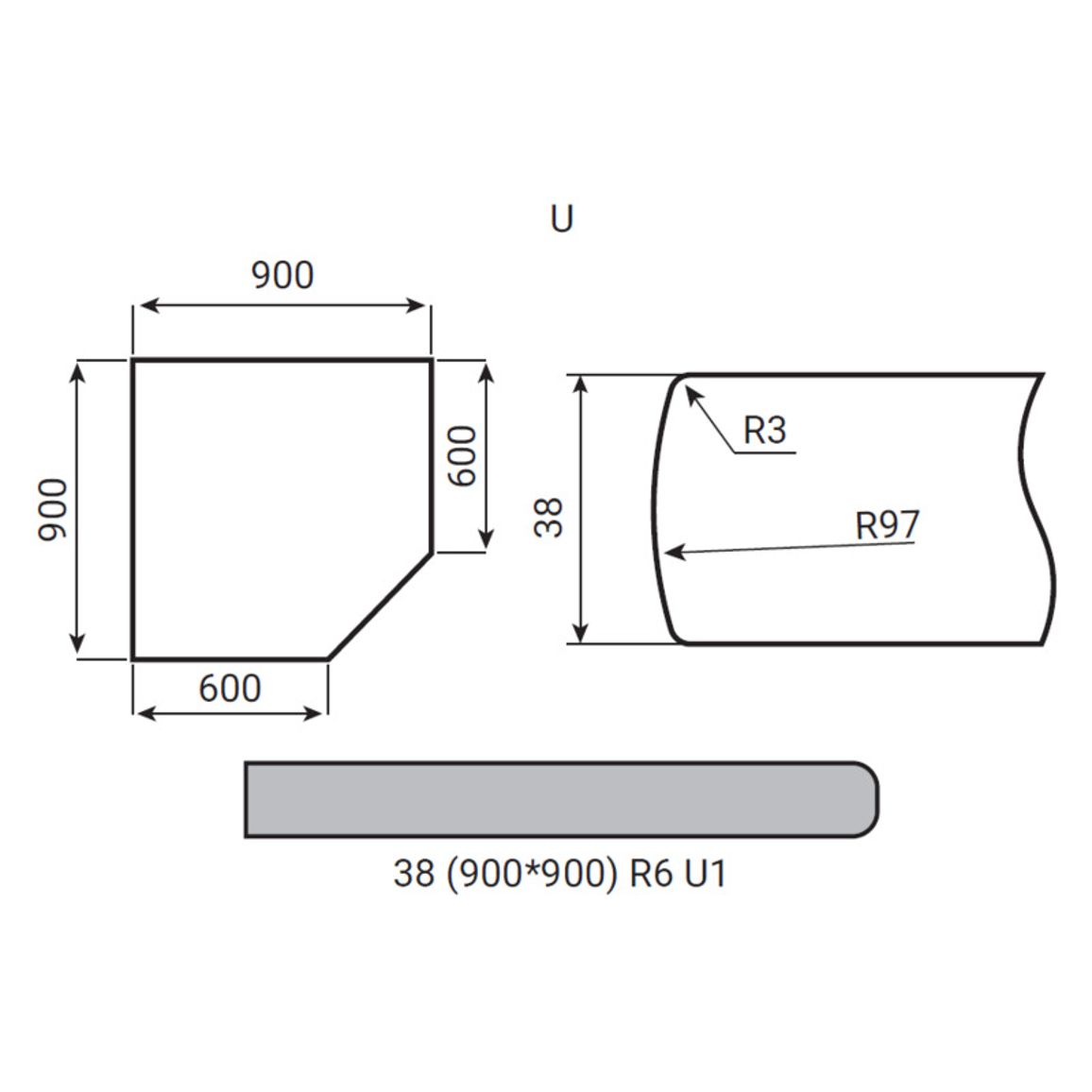 Угол Luxeform W149 Мрамор Кастилия 900x900x38мм