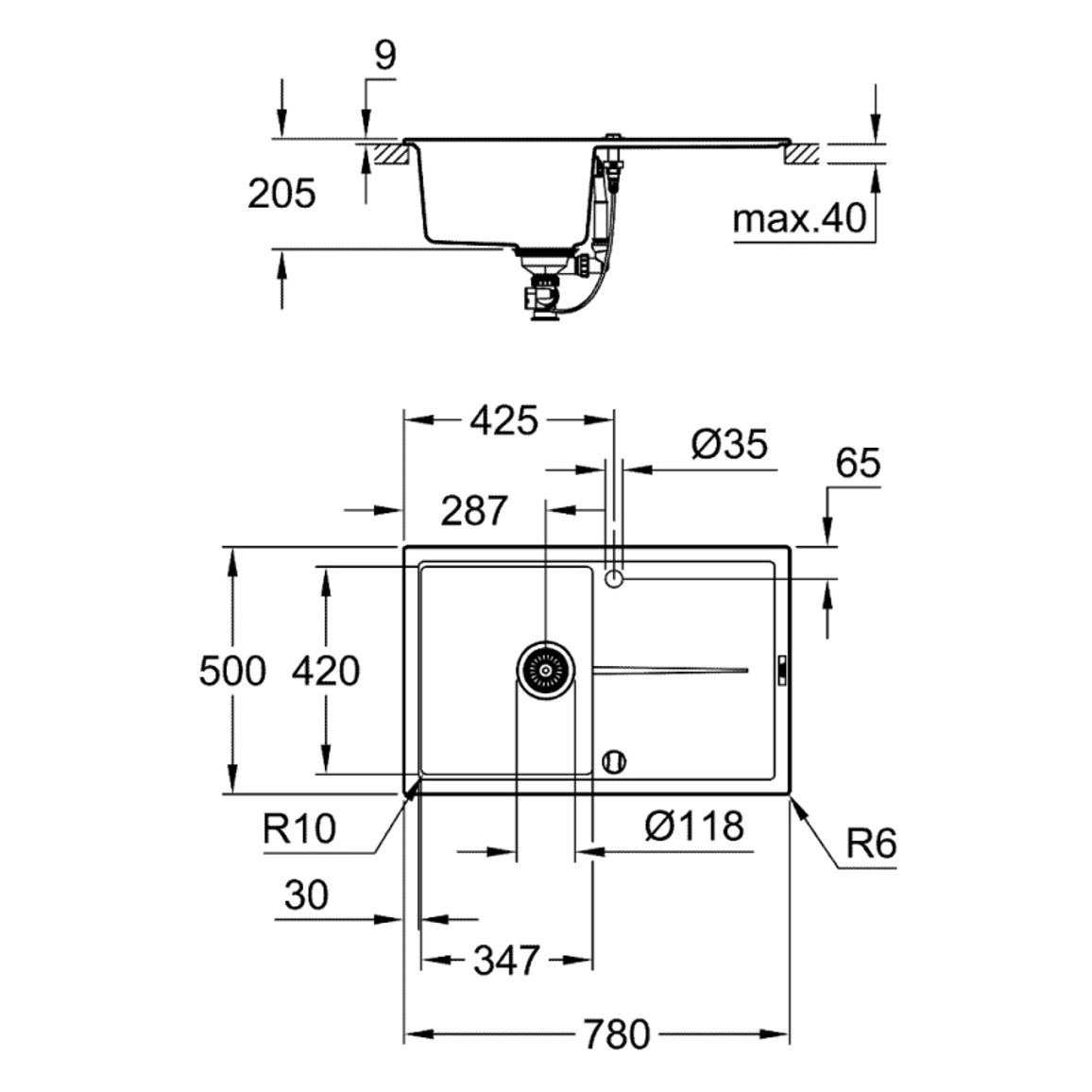 Мийка граніт K400 780 x 500 мм Black Grohe (31639AP0) Мийка граніт K400 780 x 500 мм Black Grohe (31639AP0)