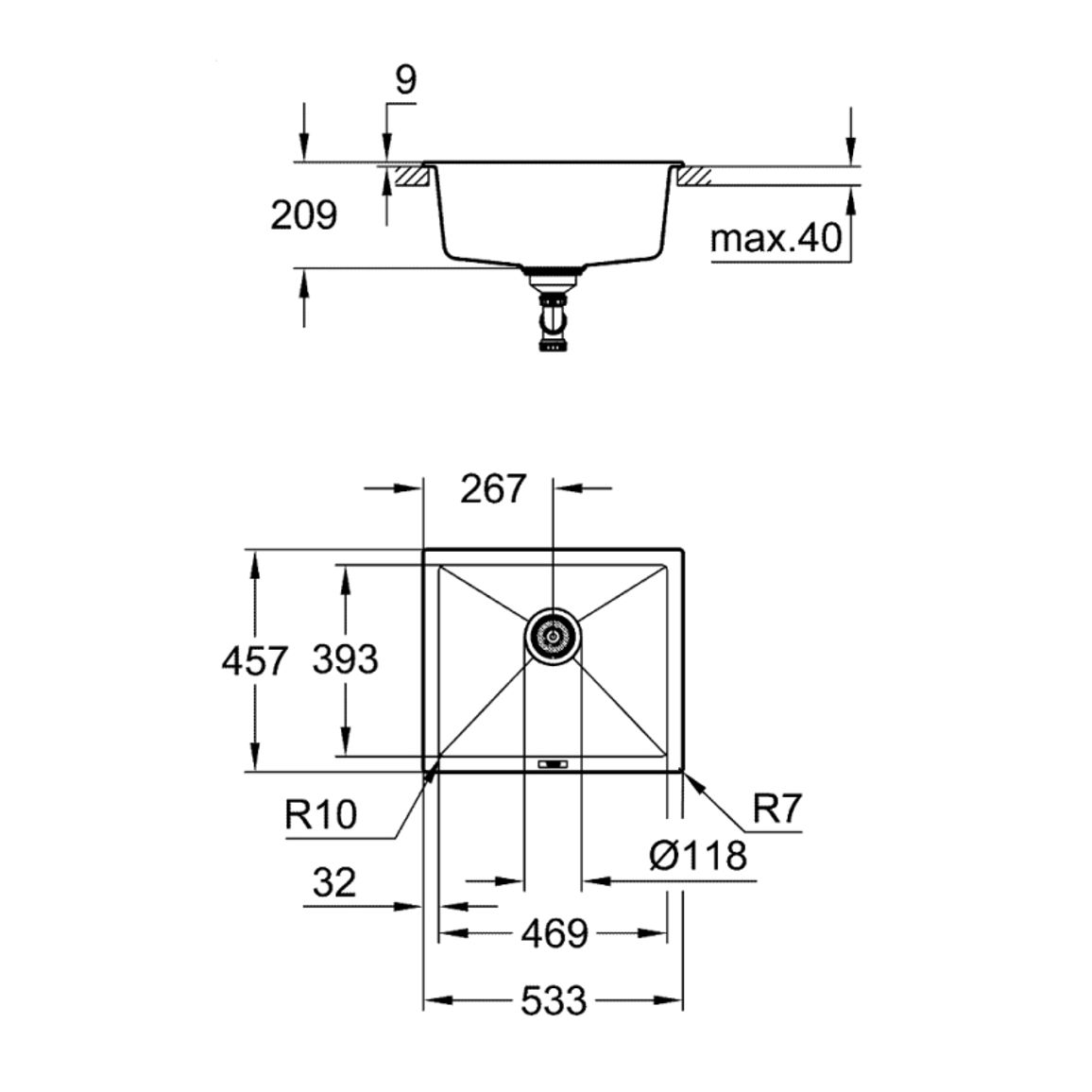 Мойка гранит K 700 533 x 457 мм Black Grohe (31654AP0) Мойка гранит K 700 533 x 457 мм Black Grohe (31654AP0)