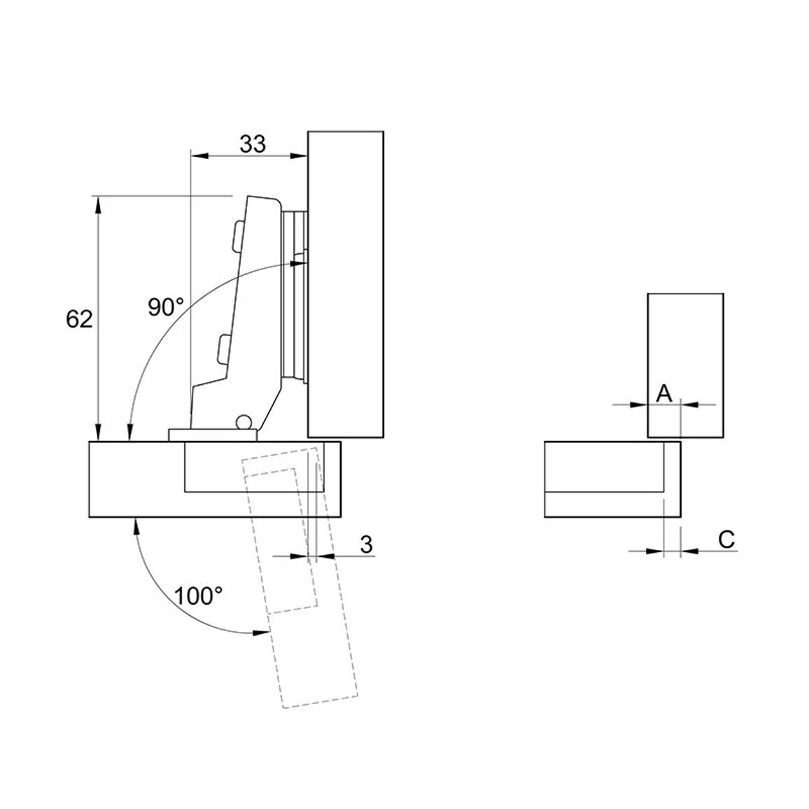 Петля Slide-On, 100°, полунакладная,с пружиной, никель, Muller Profi Line Петля Slide-On, 100°, полунакладная,с пружиной, никель, Muller Profi Line