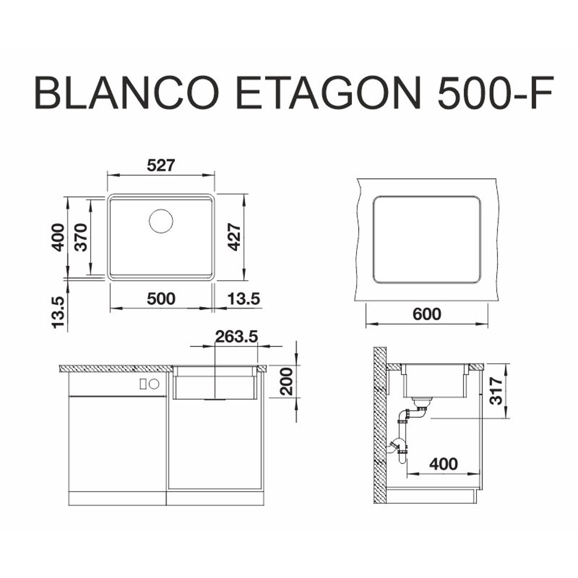Мойка ETAGON 500-F SILGRANIT (в уровень) антрацит BLANCO (526343) Мойка ETAGON 500-F SILGRANIT (в уровень) антрацит BLANCO (526343)