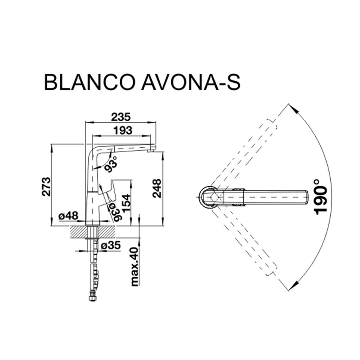 Смеситель AVONA-S темная скала (в/ш) BLANCO (521285) Смеситель AVONA-S темная скала (в/ш) BLANCO (521285)
