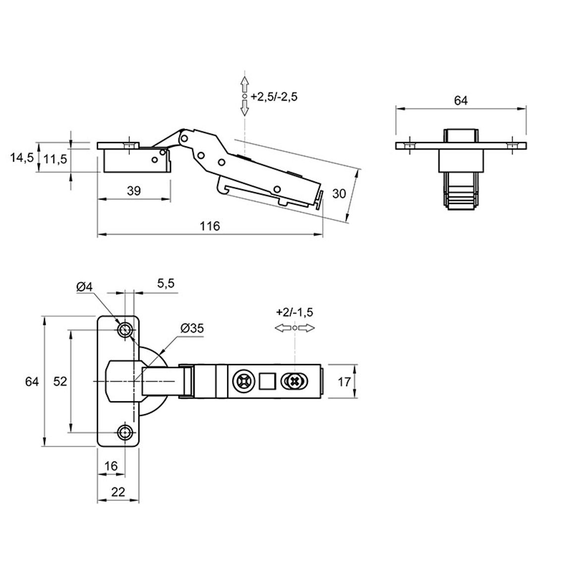 Петля Clip-on, 105°, Veosys, полунакладная, с доводчиком, нержавеющая сталь (9289592) Hettich Петля Clip-on, 105°, Veosys, полунакладная, с доводчиком, нержавеющая сталь (9289592) Hettich