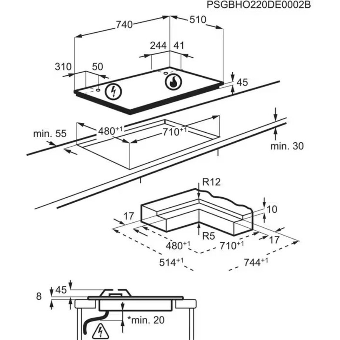 Газовая поверхность HKB75453NB Hob2Hood AEG Газовая поверхность HKB75453NB Hob2Hood AEG