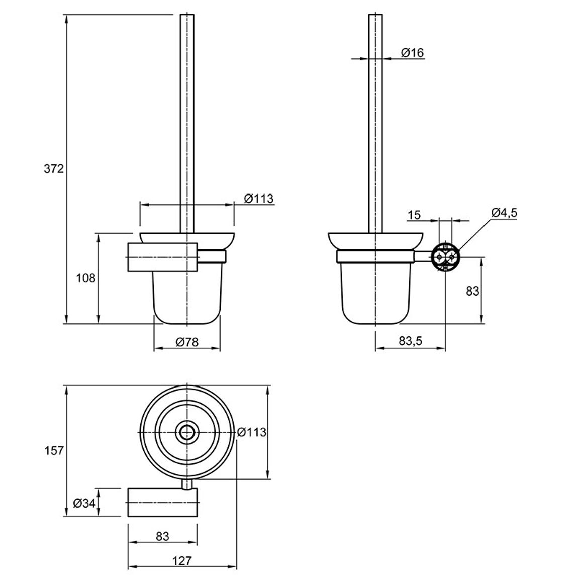 Ершик туалетный подвесной Ferro Fiori BR 5060, черный