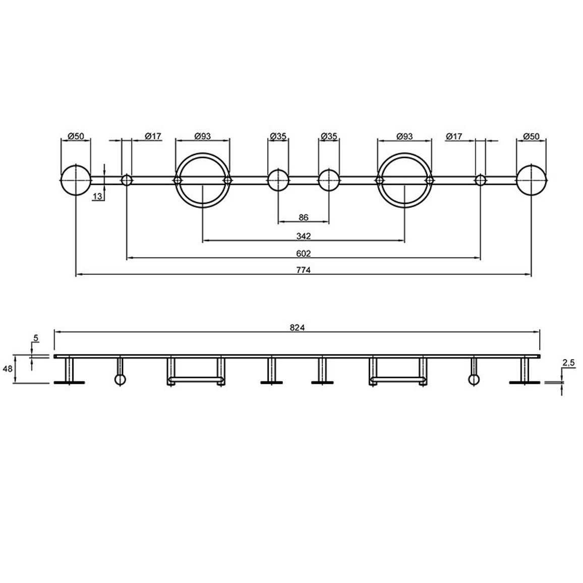 Вешалка с крючками Ferro Fiori BR 0929, черный