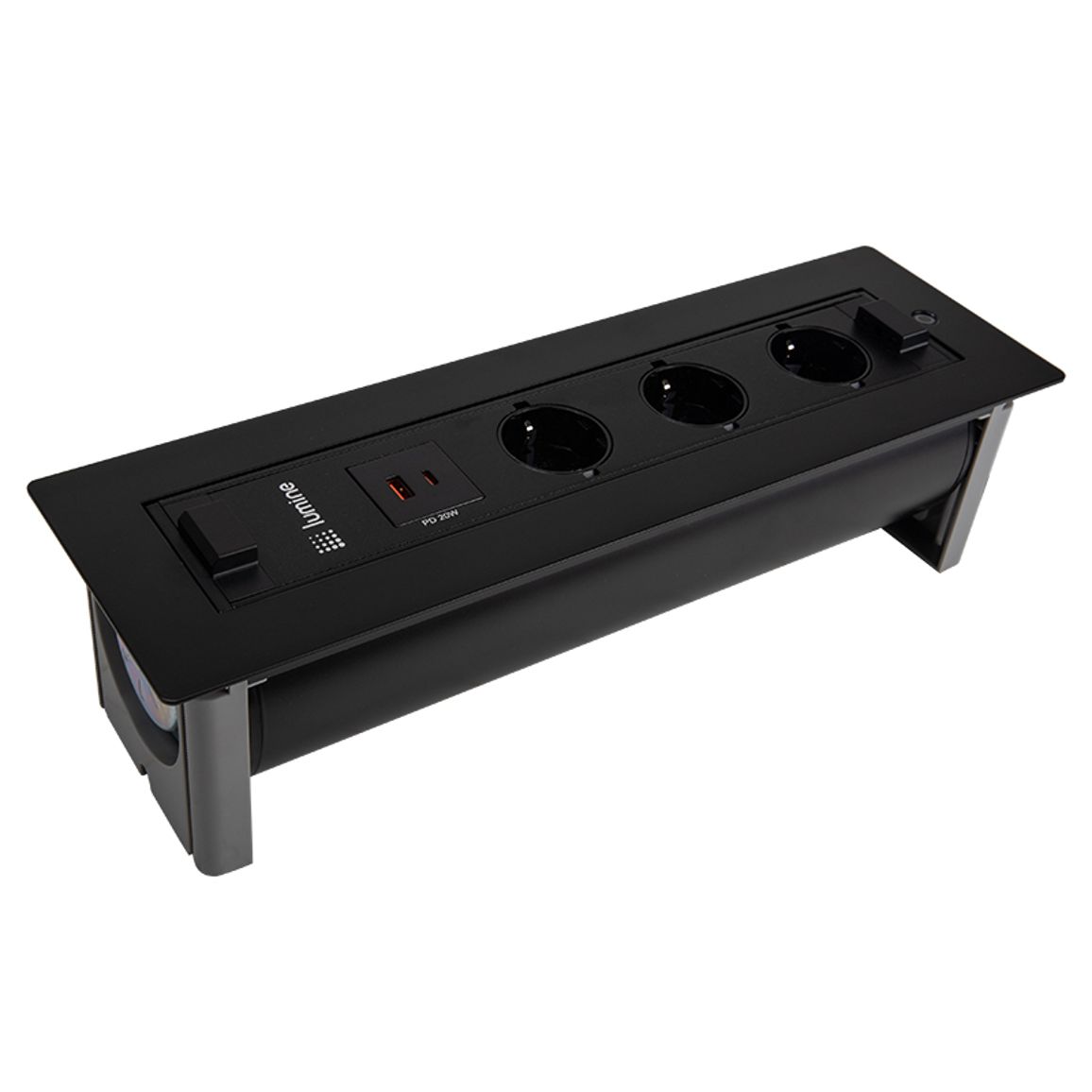 Поворотный розеточный блок Lumine GALAXY 3xрозетки, 2xUSB A+C (20W), черный