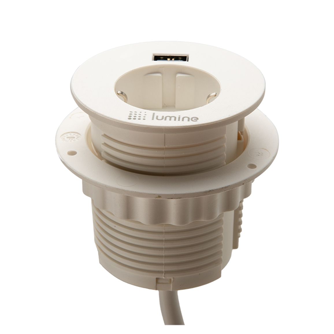 Встроенный розеточный блок Lumine GLOW 1xрозетка, 1xUSB A 12W, белый Встроенный розеточный блок Lumine GLOW 1xрозетка, 1xUSB A 12W, белый