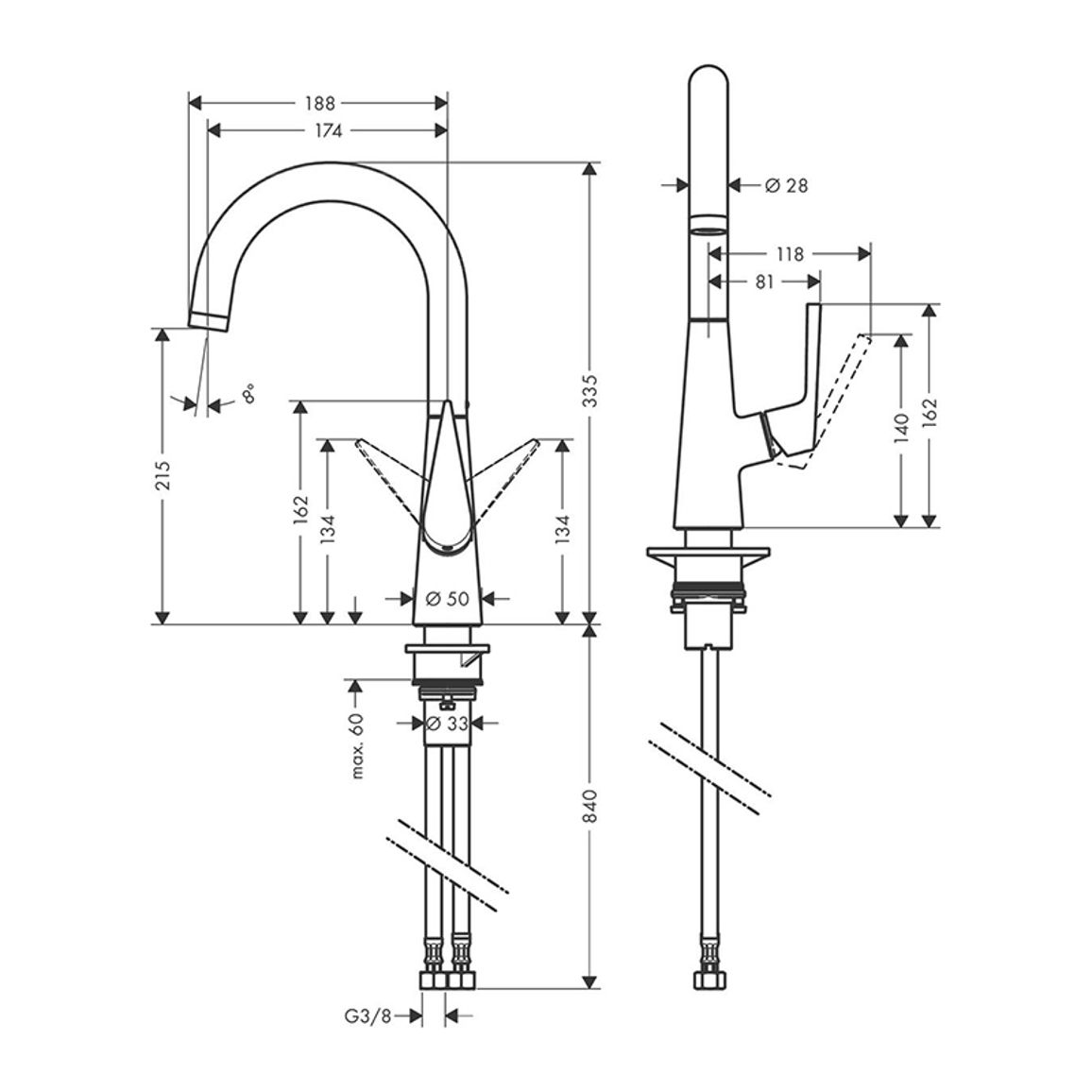 Смеситель для кухни Talis S KM220 хром Hansgrohe (72814000) Смеситель для кухни Talis S KM220 хром Hansgrohe (72814000)