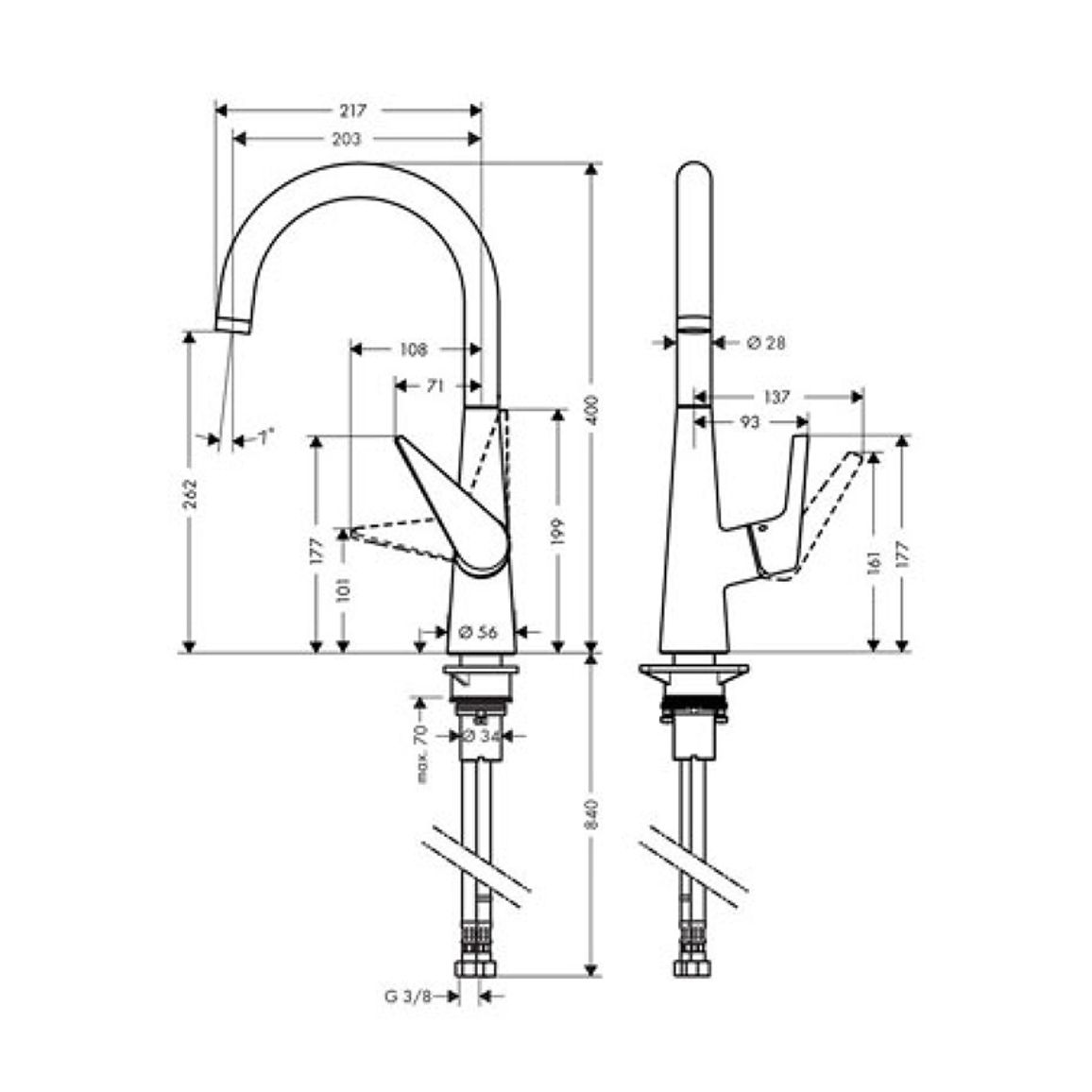 Смеситель для кухни Talis S KM260 хром Hansgrohe (72810000) Смеситель для кухни Talis S KM260 хром Hansgrohe (72810000)
