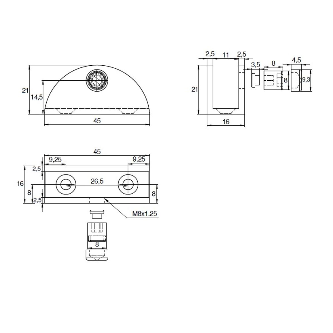 Полкодержатель MP0206/DM02, max 9mm, никель Полкодержатель MP0206/DM02, max 9mm, никель