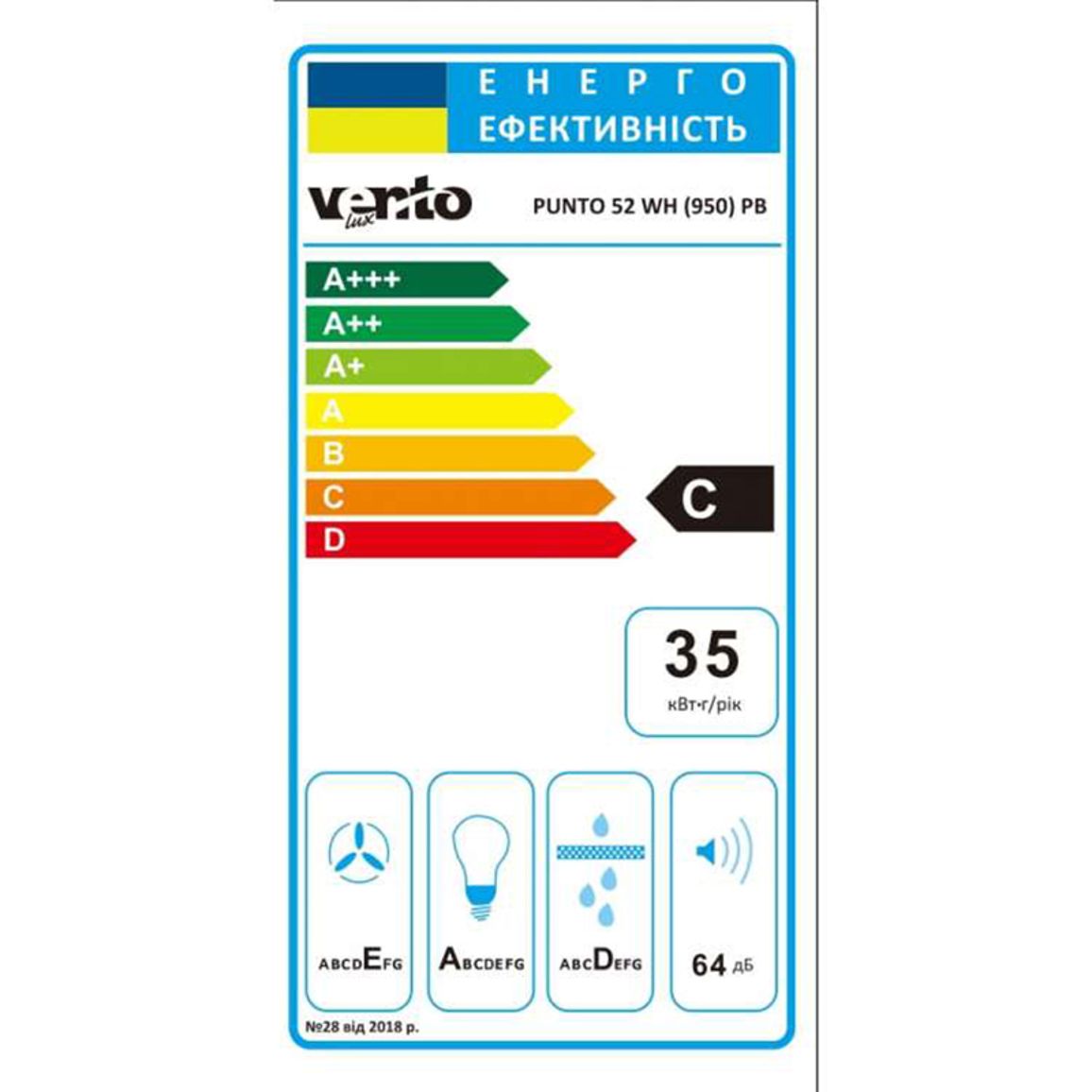 Вбудована витяжка PUNTO 52 WH (950) PB VENTOLUX Вбудована витяжка PUNTO 52 WH (950) PB VENTOLUX