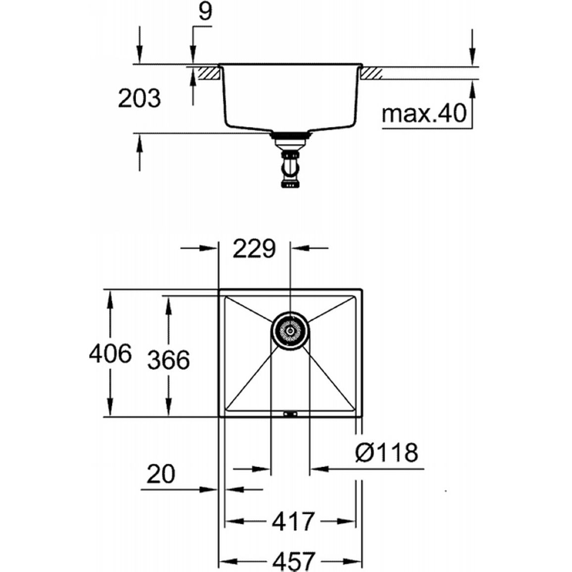 Мийка граніт EX Sink K700 Undermount, чорний Grohe (31653AP0) Мийка граніт EX Sink K700 Undermount, чорний Grohe (31653AP0)