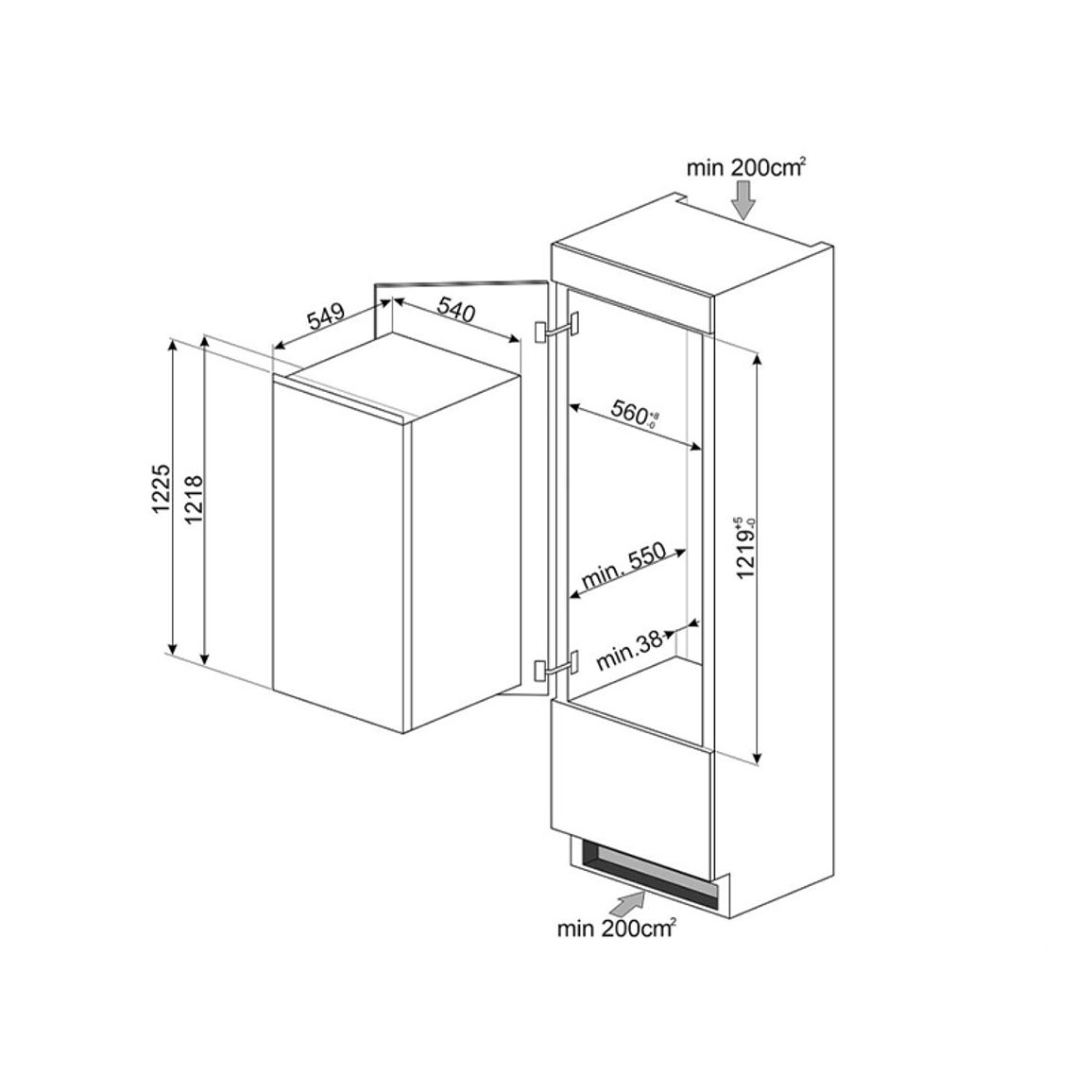 Холодильник встроенный S4C122E SMEG