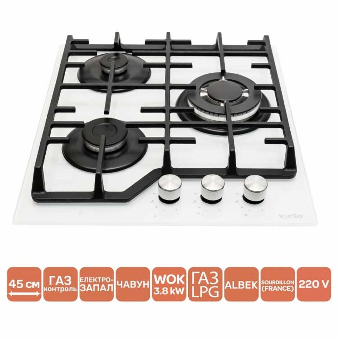 Газовая варочная поверхность HG430-W3G CEST (WH) VENTOLUX Газовая варочная поверхность HG430-W3G CEST (WH) VENTOLUX