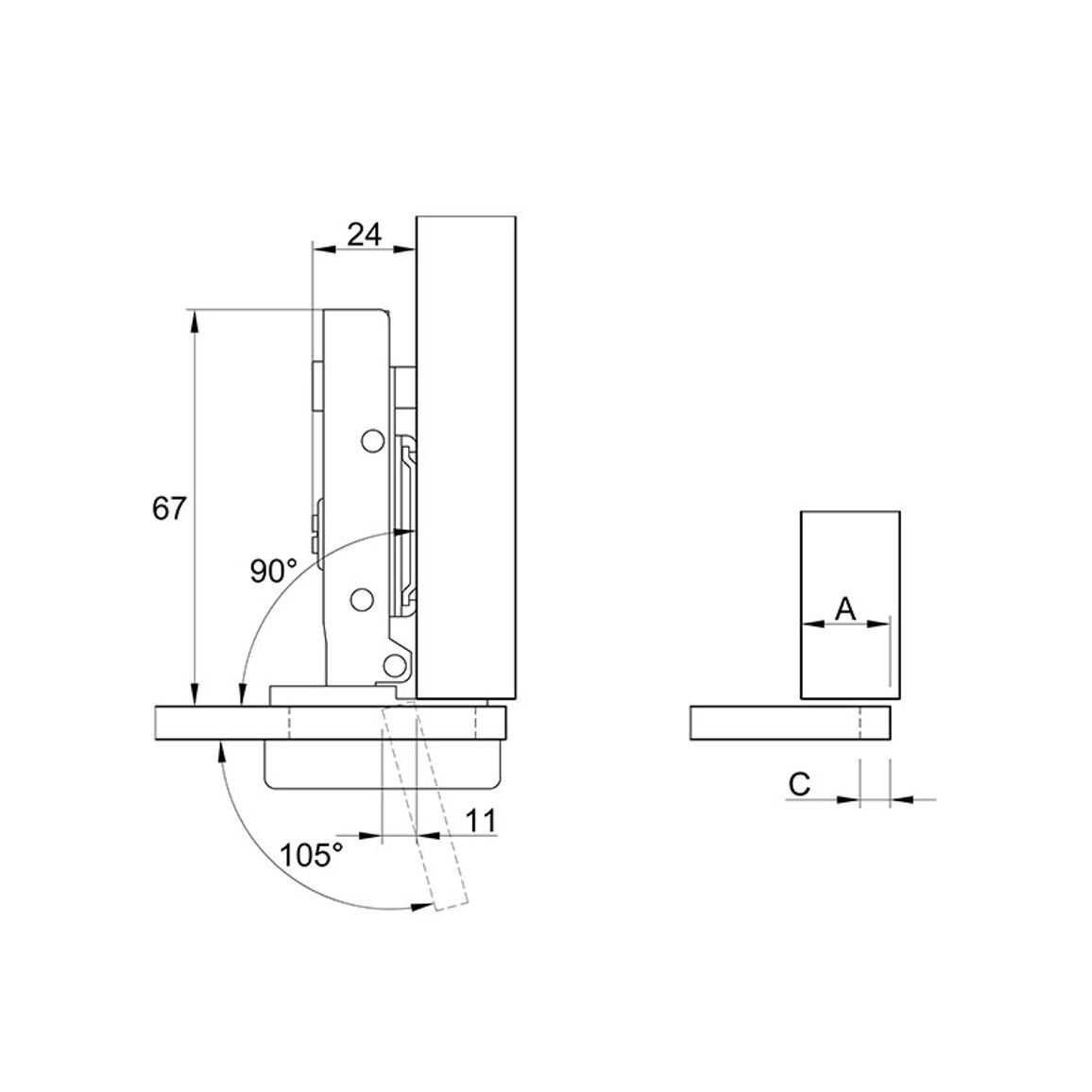 Петля для стекла, Clip-On, 105°, накладная, никель, 3D Muller Profi Line Петля для стекла, Clip-On, 105°, накладная, никель, 3D Muller Profi Line