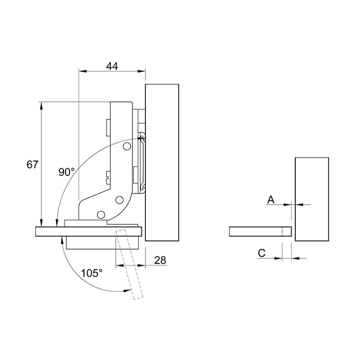 Петля для стекла, Clip-On, 105°, внутренняя, никель, 3D Muller Profi Line Петля для стекла, Clip-On, 105°, внутренняя, никель, 3D Muller Profi Line