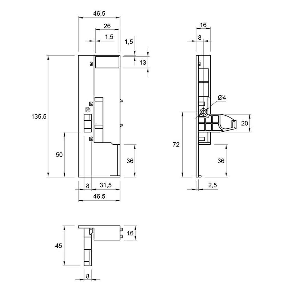 Крепление лицевой панели внутреннего ящика H=127 Muller Box profi line 3D, антрацит Крепление лицевой панели внутреннего ящика H=127 Muller Box profi line 3D, антрацит