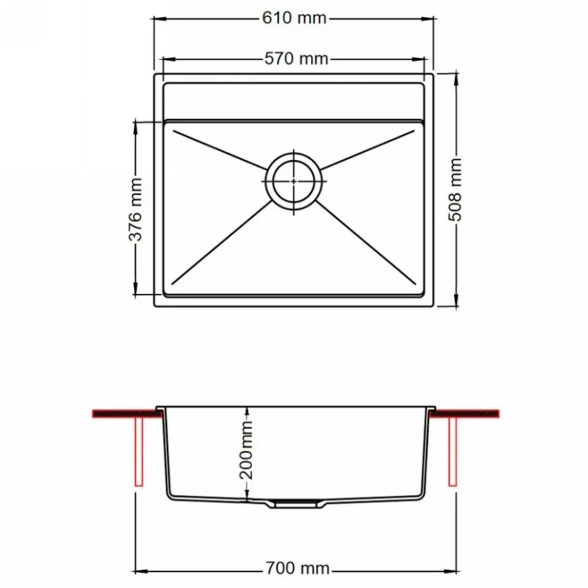 Мийка граніт Quadro 61x51 Titanium Fabiano Мийка граніт Quadro 61x51 Titanium Fabiano