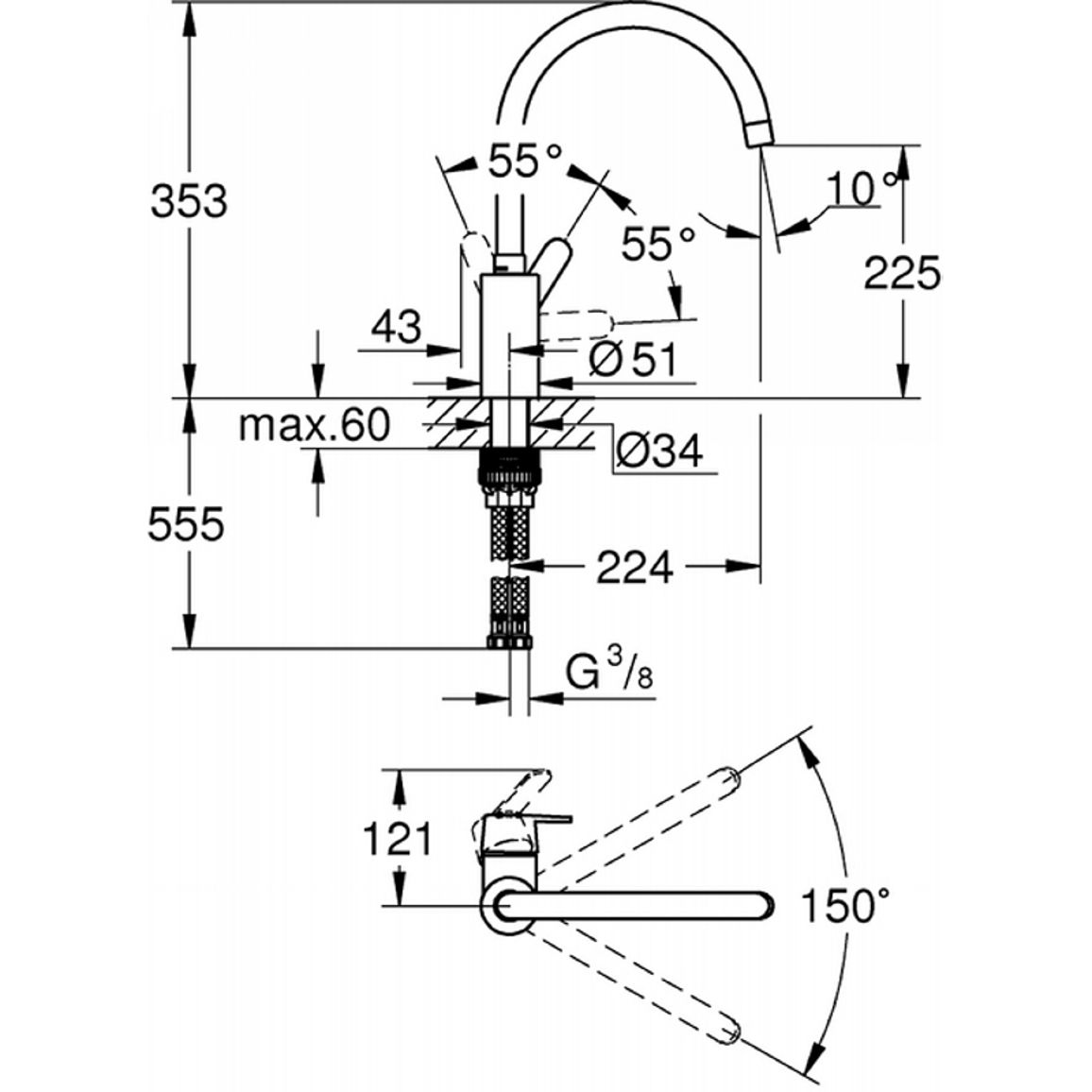 Змішувач Get, хром Grohe (31494001) Змішувач Get, хром Grohe (31494001)