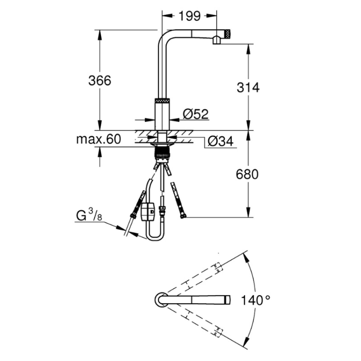 Смеситель Minta Smart Control, графіт Grohe (31613A00)