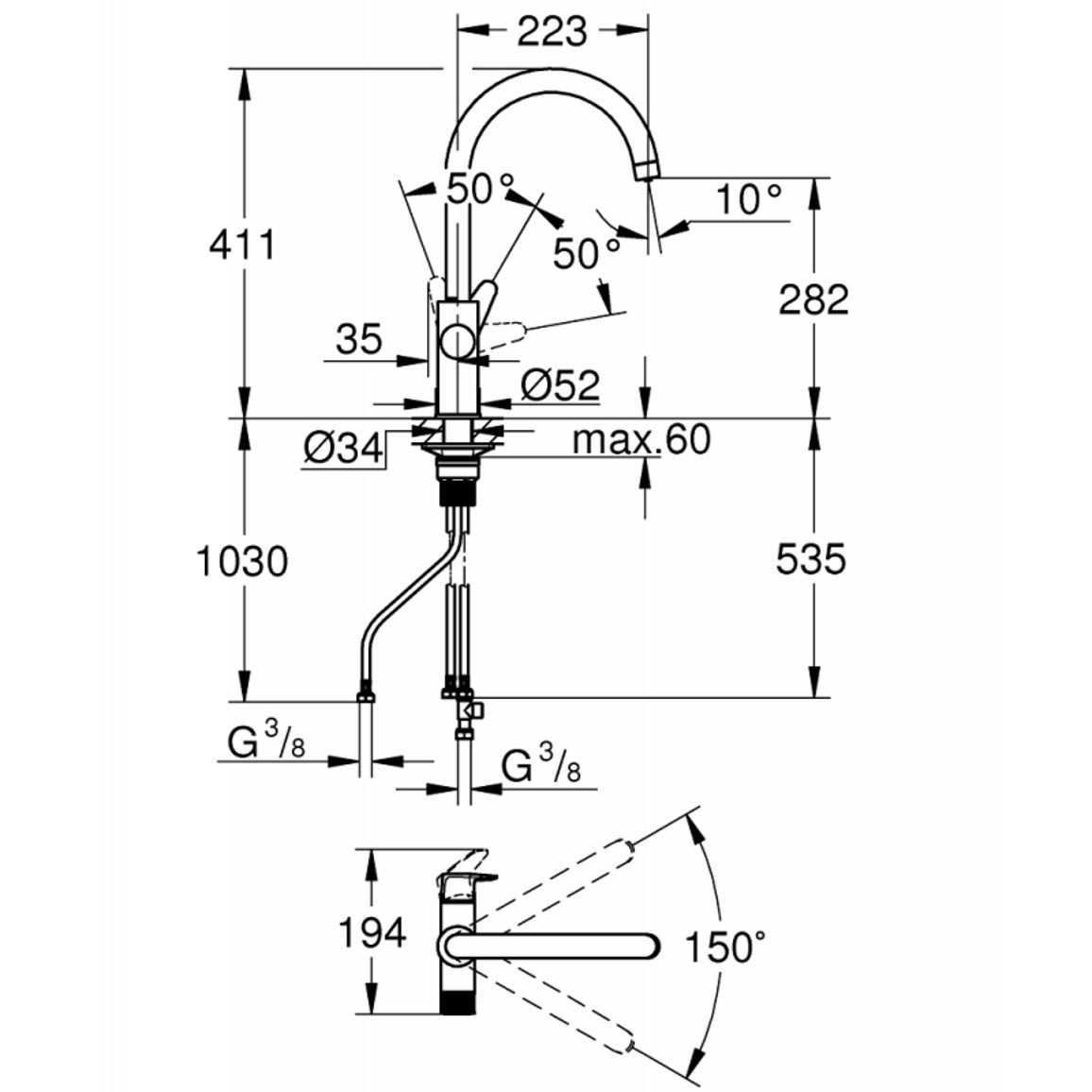 Змішувач Start Curve, хром Grohe (30592000) Змішувач Start Curve, хром Grohe (30592000)