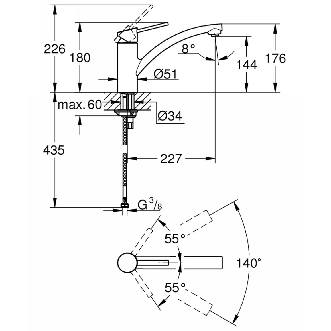 Змішувач Swift, хром Grohe (30358000) Змішувач Swift, хром Grohe (30358000)