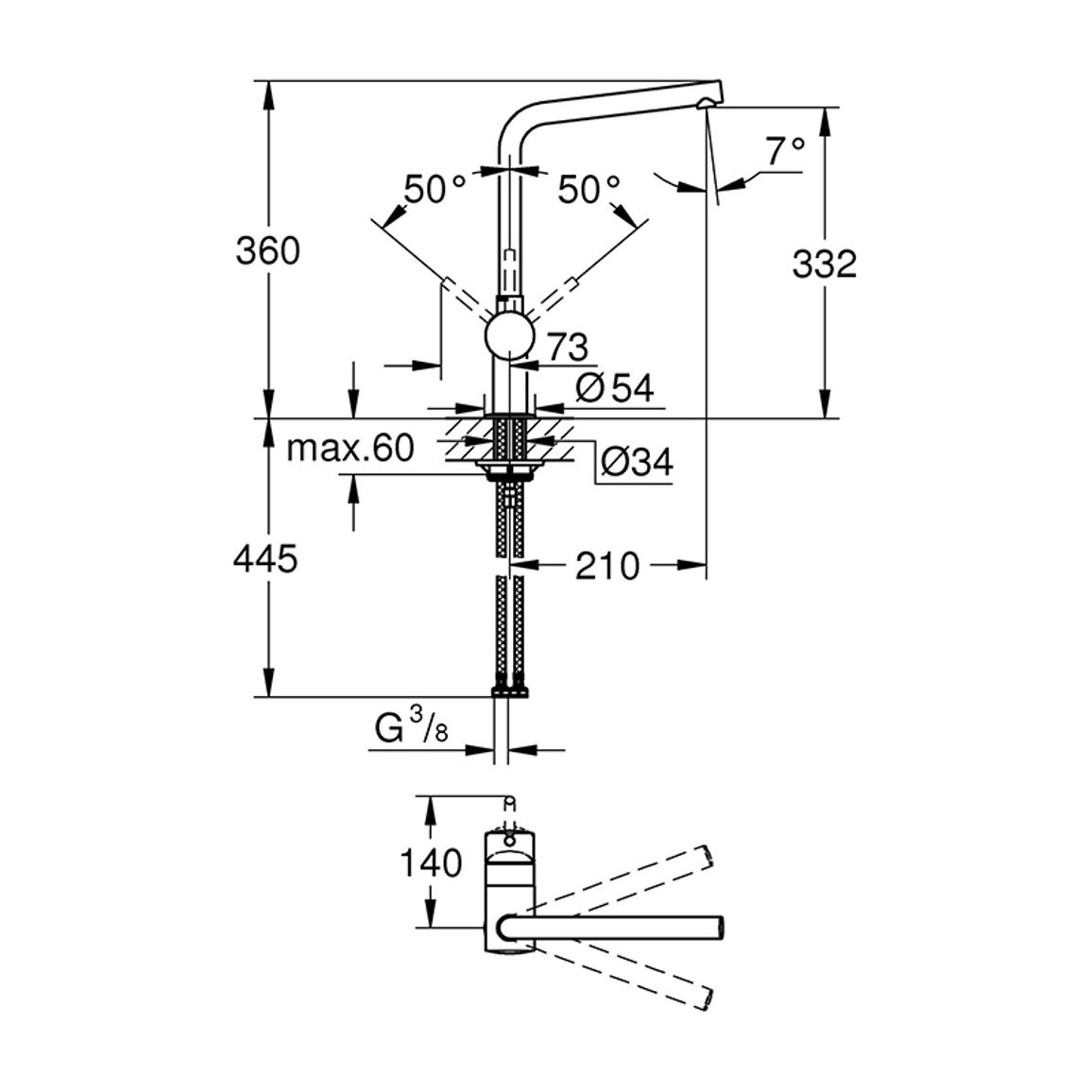 Змішувач Vento, супер сталь Grohe (30425DC0) Змішувач Vento, супер сталь Grohe (30425DC0)