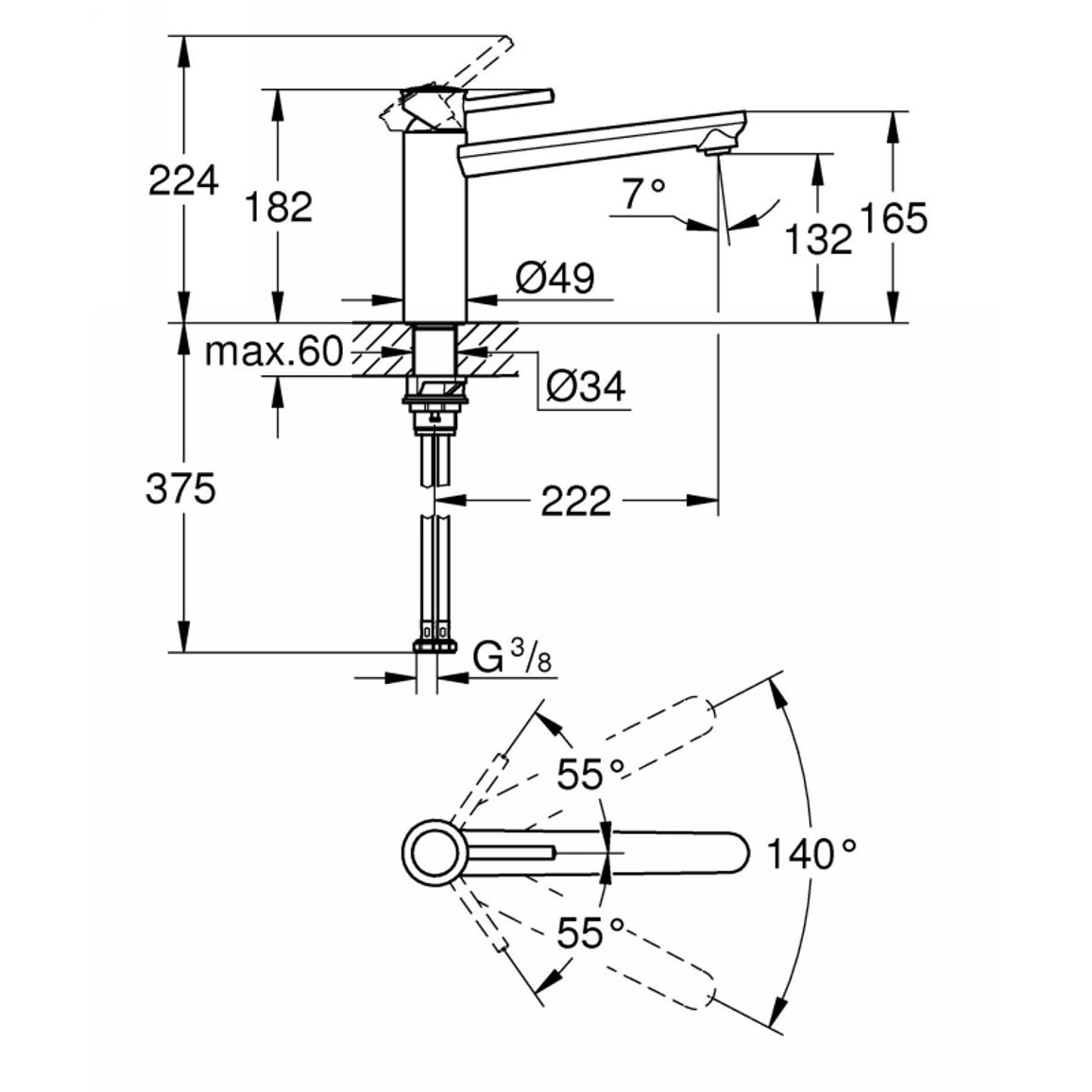 Смеситель BauClassic, хром Grohe (30576000) Смеситель BauClassic, хром Grohe (30576000)