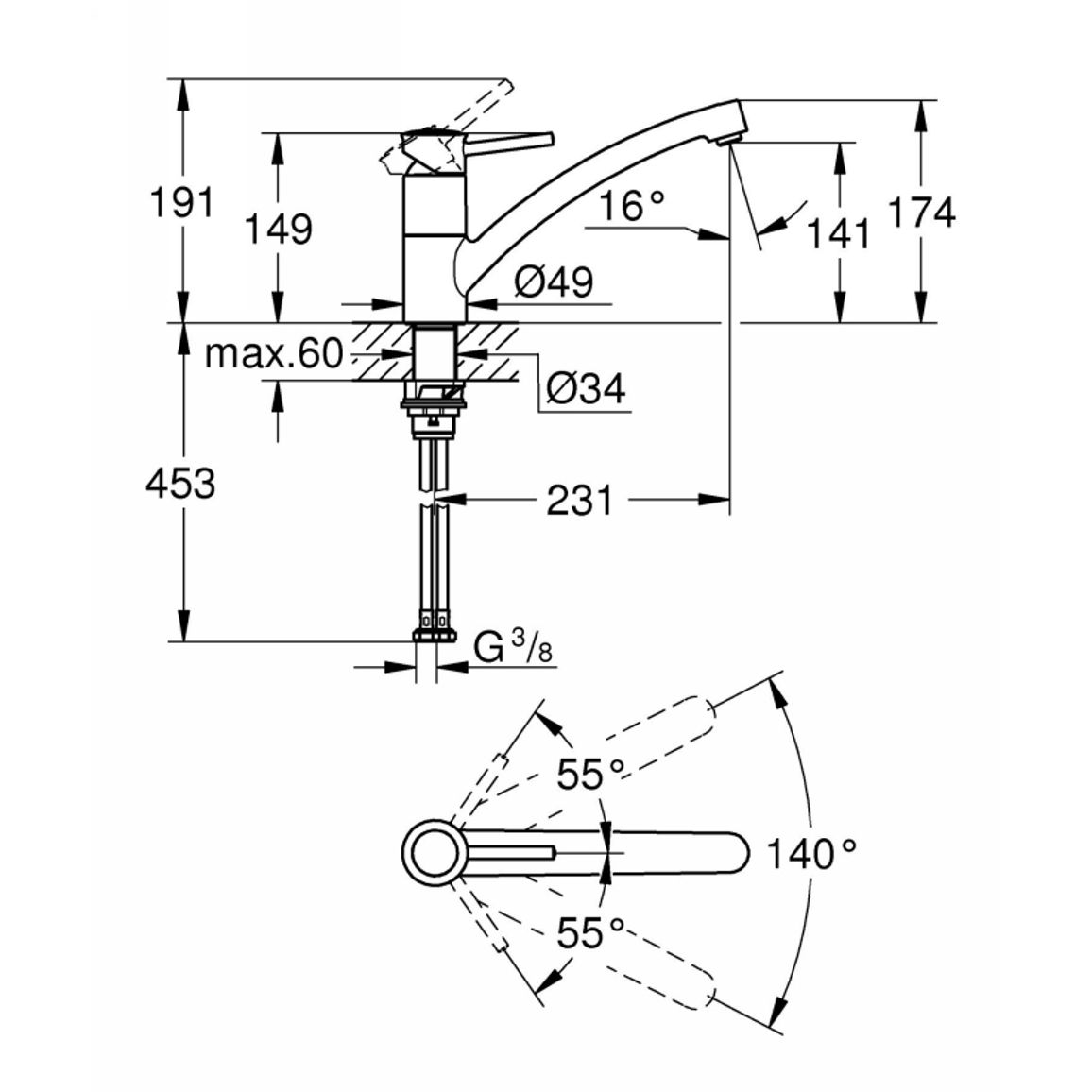 Змішувач BauClassic, хром Grohe (30575000) Змішувач BauClassic, хром Grohe (30575000)