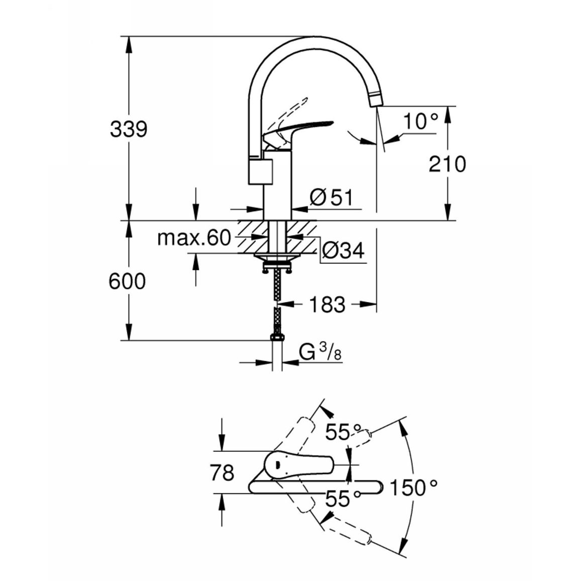Смеситель Via, хром Grohe (33222000) Смеситель Via, хром Grohe (33222000)