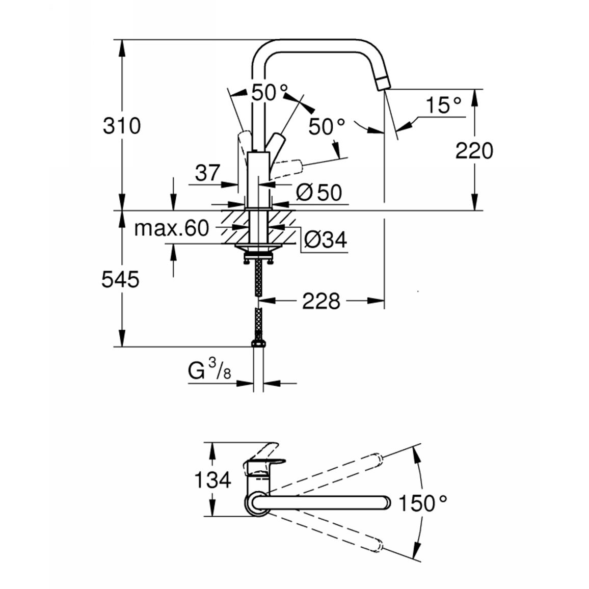 Смеситель Via, хром Grohe (30568000) Смеситель Via, хром Grohe (30568000)