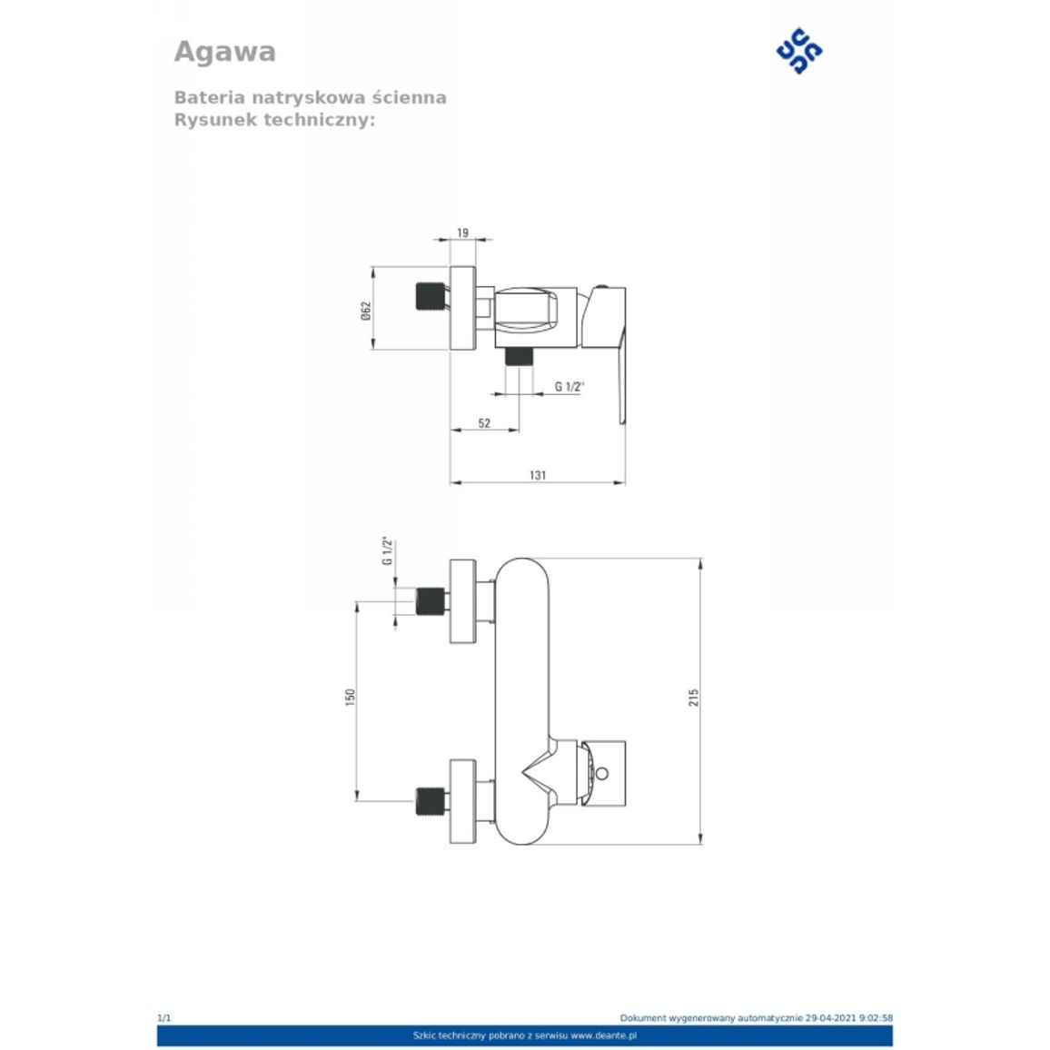Смеситель для душа Agawa хром Deante (BQG_040M) Смеситель для душа Agawa хром Deante (BQG_040M)